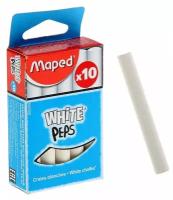 Мелки белые Maped White'Peps, в наборе 10 штук, круглые, специальная формула "без грязи"