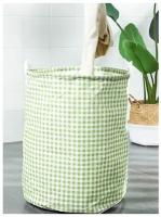 Складная зеленая корзина c ручками для белья 68 л, 43х32х50 см / Органайзер в ванну для хранения одежды / Большая тканевая корзина для вещей