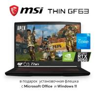 Ноутбук игровой MSI GF63 Thin 12UC-1036XRU 9S7-16R821-1036, 15.6", IPS, Intel Core i5 12450H 2ГГц, 8-ядерный, 16ГБ DDR4, 512ГБ SSD, NVIDIA GeForce RTX 3050 для ноутбуков - 4 ГБ