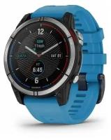 Мультиспортивные часы Garmin Quatix 7 с синим силиконовым ремешком, 010-02540-61