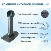 Комплект активной вентиляции: Нанодефлектор ND160, вент. выход утепленный высотой Н-700, проходной элемент для битумной кровли, серый