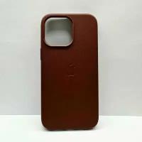 Кожаный чехол Leather Case для iPhone 14, темно-коричневый