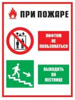 При пожаре лифтом не пользоваться - выходить по лестнице. 200х300 мм