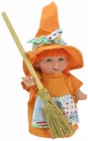Пупс-мини Lamagik "Ведьмочка", с красными волосами, в оранжевом платье и шляпе, ухмыляется, 18 см, арт. 138U-1
