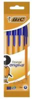 Ручки шариковые BIC "Orange Original Fine" набор 4 штуки синие, узел 0,8 мм, линия письма 0,3 мм, пакет