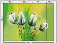 Фотообои / флизелиновые обои Тюльпаны на зеленом фоне 3,56 x 2,6 м