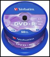 Verbatim Диск Диски DVD+R 4.7Gb 16-х, 50 шт, Cake Box 43550
