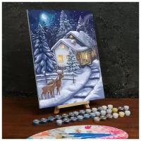 Картина по номерам на холсте с подрамником «Зимняя ночь» 30х40 см