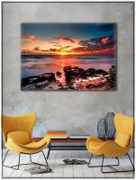 Картина для интерьера на натуральном хлопковом холсте "Закат на побережье моря", 55*77см, холст на подрамнике, картина в подарок для дома