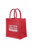 Джутовая сумка маленькая ярко-красная I Am Your Green Bag. 30x30x18 см