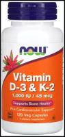 Now Foods D-3 + K-2, Витамины Д-3 1000 МЕ + К-2 45 мкг - 120 капсул