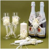 Набор аксессуаров для свадьбы "Розы айвори" с латексными розами, нежным кружевом, 6 предметов