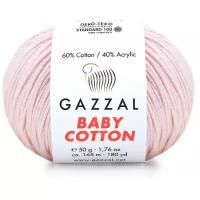 Пряжа Gazzal Baby Cotton (60% хлопок, 40% акрил) 50 г 165 м, 3411 светло-розовый, 1 моток