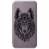 Чехол-книжка на Apple iPhone 12 / 12 Pro / Эпл Айфон 12 / 12 Про с рисунком "Grand Wolf" серый