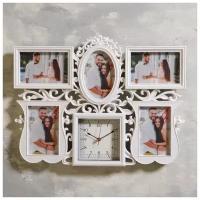 Часы настенные, серия-Фото, "Эмина", 5 фото, плавный xод 49x36 см, белые