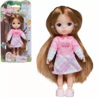 Кукла Junfa 13 см со стеклянными глазами в розово-белом платье WJ-32197/розово-белое
