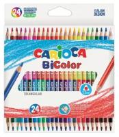 Карандаши двусторонние CARIOCA "Bi-color", 24 штуки, 48 цветов, трехранные, заточенные, 43031