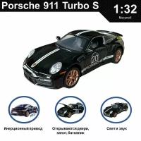 Машинка металлическая инерционная, игрушка детская для мальчика коллекционная модель 1:32 Porsche 911 Turbo S; Порше черный