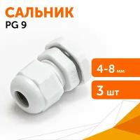 Сальник PG 9 (IP68) d отверстия 4-8 мм серый, 3 шт/уп