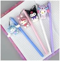 Ручки с брелком аниме 4 штуки, друзья HELLO KITTY (Хелло Кити), Kuromi (куроми), Cinnamaroll (Синамаролл), My Melody (Мелоди)