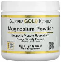 Порошок California Gold Nutrition Magnesium Powder Orange Naturally flavored, 380 г/ магний цитрат в растворимом порошке, со вкусом апельсина