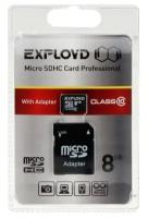 Карта памяти Exployd MicroSD, 8 Гб, SDHC, класс 10, с адаптером SD