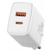 Зарядное устройство Baseus Compact Quick Charger 20W USB+Type-C, 3A, белый