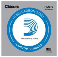 Струна для акустической и электрогитары D'Addario PL019 High Carbon Steel Custom Singles, сталь, калибр 19, D'Addario (Дадарио)