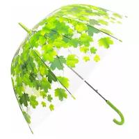Подарки Зонт-трость "Зелёные листья" с прозрачным куполом (купол 80 см)
