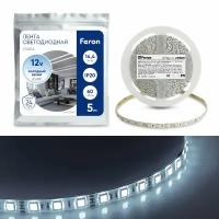 Cветодиодная LED лента Feron LS606, 60SMD(5050)/м 14.4Вт/м 5м IP20 12V 6500К Артикул 27644