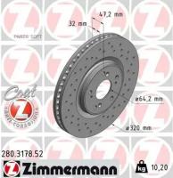 ZIMMERMANN 280.3178.52 Диск тормозной передний перфорированный HONDA Accord VIII/IX 08-> ZIMMERMANN 280.3178.52