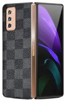 Чехол бампер накладка MyPads на Samsung Galaxy Z Fold 2 (SM-F916B) из качественного силикона с декоративным дизайном под кожу в клетку черный