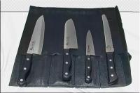 Набор из 4-х японских кухонных ножей + кожная Сумка-Скрутка (черная)