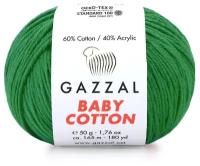 Пряжа Gazzal Baby Cotton (Газзал Беби Коттон) - 2 мотка Изумрудный (3456) 60% хлопок, 40% акрил 165м/50г