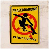 Жестяная табличка Skateboarding is not a crime, металл, 30Х40 см