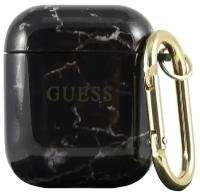 Чехол с карабином CG Mobile Guess TPU case with ring Marble design для AirPods 1&2, цвет Черный (GUACA2TPUMABK)
