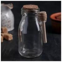 Ёмкость стеклянная для мёда и варенья с деревянной ложкой Доляна «Парфе», 250 мл, 7×14 см