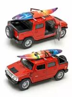 Металлическая машинка Kinsmart 1:40 «2005 Hummer H2 SUT (Cерфинг)» инерционная, красная KT5097DS-1