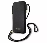 Чехол-сумка Guess Pouch PU Saffiano 4G (M size) для iPhone 12/12 Pro, цвет Черный (GUHCP12MSAPSBK)