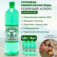 Столовая вода Горячий Ключ-2000. Объем 1.5л. Вода минеральная питьевая газированная слабо минерализована природная целебная лечебная, выводит токсины, для детей