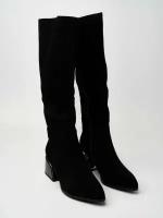Ботфорты Marco Rocco Замшевые сапоги на среднем каблуке, размер 39, черный