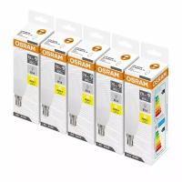 Лампа светодиодная E14 OSRAM LED Base B, 800лм, 7.5Вт, 3000К,5 штук, теплый свет, матовая, Свеча