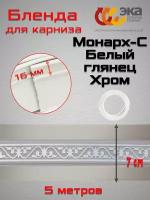 Декоративная планка бленда для потолочного карниза Монарх-С 70мм Эка Белый глянец Хром 5 метров