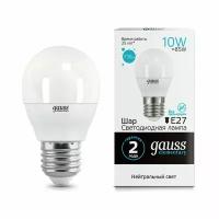 Лампа светодиодная LED шар 10W E27 920Лм 4100К 220V Elementary (Gauss), арт. 53220