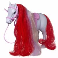 Игрушка фигурка лошадка для куклы в комплекте с седлом, уздечкой и расческой, красная, голова двигается