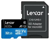 Карта памяти Lexar High-Performance 633x Blue microSDHC 32GB UHS-I U1 V10 A1, R 100 МБ/с с адаптером