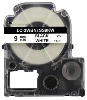 Кассета с лентой BYZ LC-3WBN/SS9KW, LK3WBN, C53S653003 для принтера Epson серии LabelWorks, KINGJIM SR, 9мм, 8м., чёрный шрифт на белом фоне