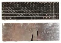 Клавиатура для ноутбука Lenovo IdeaPad G575 черная с серой рамкой, ножка крепежа находится рядом со шлейфом
