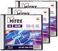 Диск BD-R DL 50 Gb Mirex 4x Slim box, упаковка 3 шт