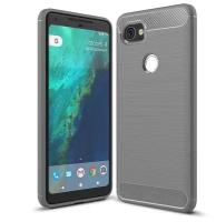 Чехол панель-бампер MyPads для Google Pixel 2 XL из прочного силикона с матовой отделкой «под карбон» серая